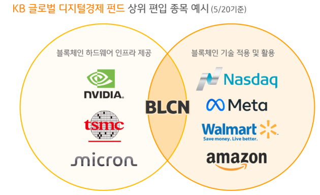 KB 글로벌디지털체인 경제 펀드가 편입하고 있는 종목.